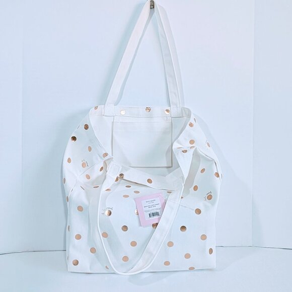 ♠️ Kate Spade New York Canvas GOLD DOT Script Book Tote 📚 - Picture 2 of 10